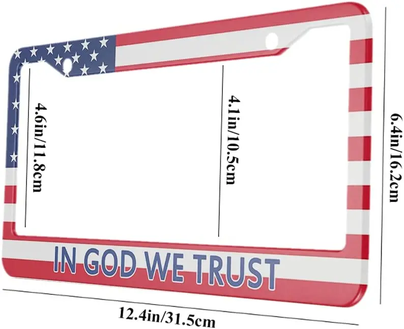 in God We Trust Aluminum Alloy License Plate Frame U.S.A Flag American Patriotic Freedom Applicable to US Vehicles Standard