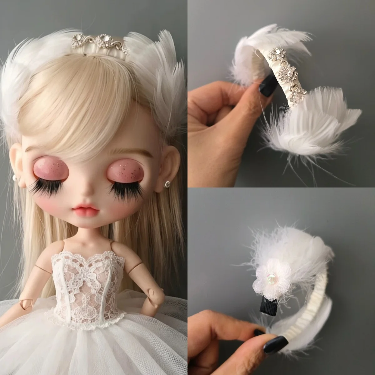 

Аксессуары для головных уборов куклы ICY Blyth: роскошная повязка для волос в балетном стиле с перьями и стразами для кукол Blyth с 19 точками артикуляции, головной убор для переодевания кукол OB24.