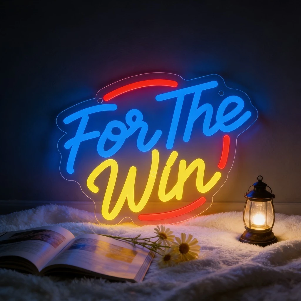 

Неоновая вывеска For The Win, светодиодная неоновая вывеска с регулируемой яркостью через USB, украшение для стен спальни, игровой комнаты, гостиной, подарки на день рождения