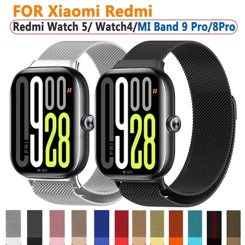 Magnetic Loop Strap for Xiaomi Mi Band 9 8 Pro Stainless Steel Wristband Bracelet For Redmi Watch 6 5 4 Replacement Band