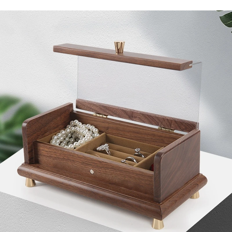 

Solid Wood Jewelry Box Modern Home First Walnut Decoration Organizer Desktop Necklace Earrings Ring Storage