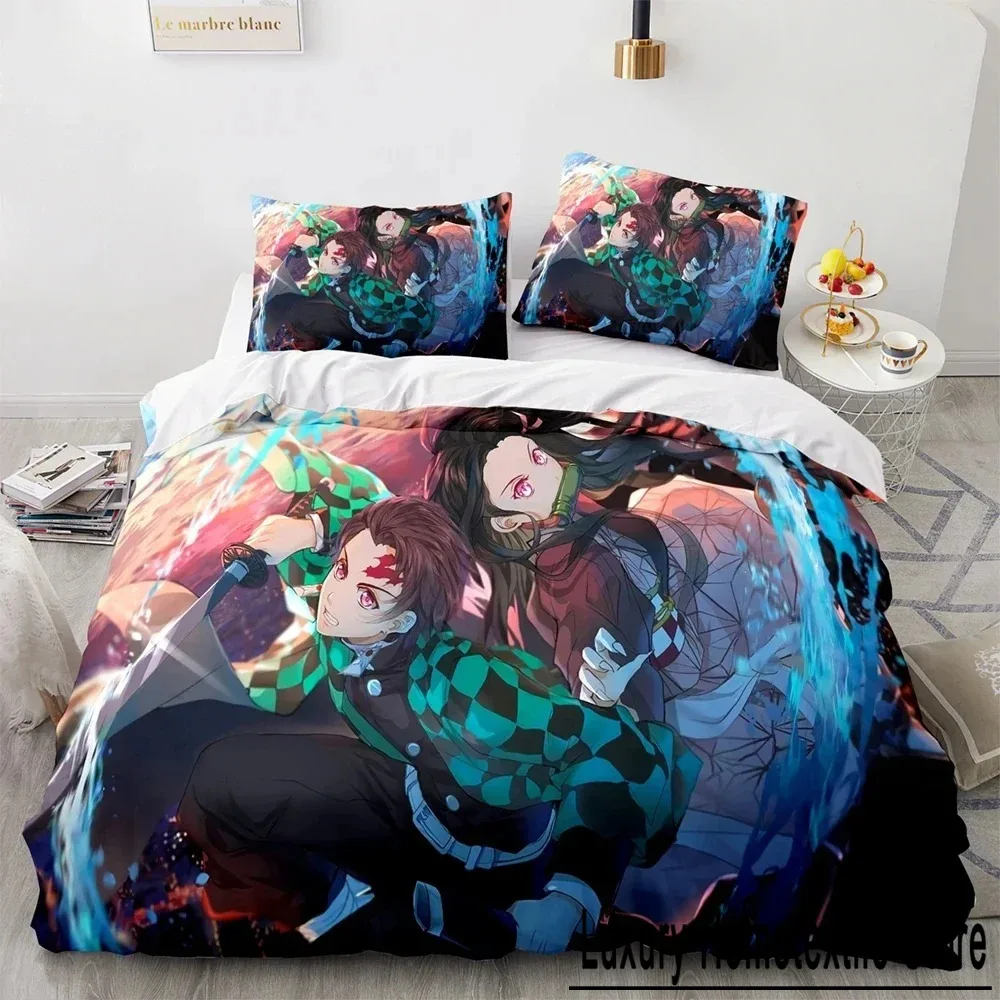 Anime Demon Slayer Kamado Tanjirou Bedding Set Duvet Cover Bed Set Quilt Cover Pillowcase Comforter king Queen Size Boys Adult