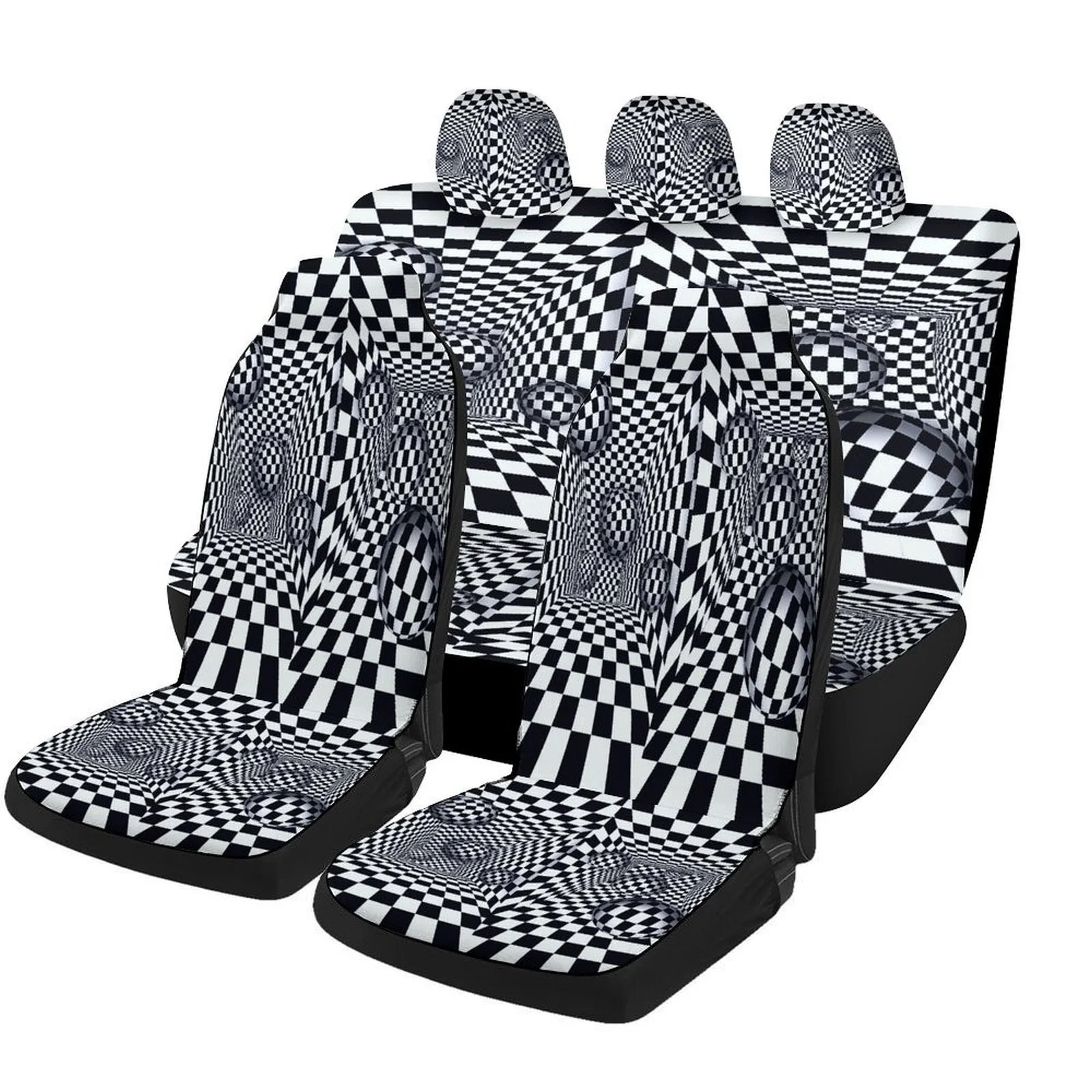 Checkerboard Reflections Designed Car Seat Cover Set For Most Cars, Trendy Novelty High-quality Car Seat Protector Covers Full S