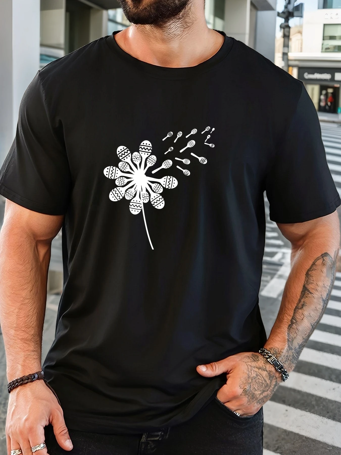 

Men's Sand Hammer Dandelion Pattern Summer Casual Crew Neck Short T-Shirt