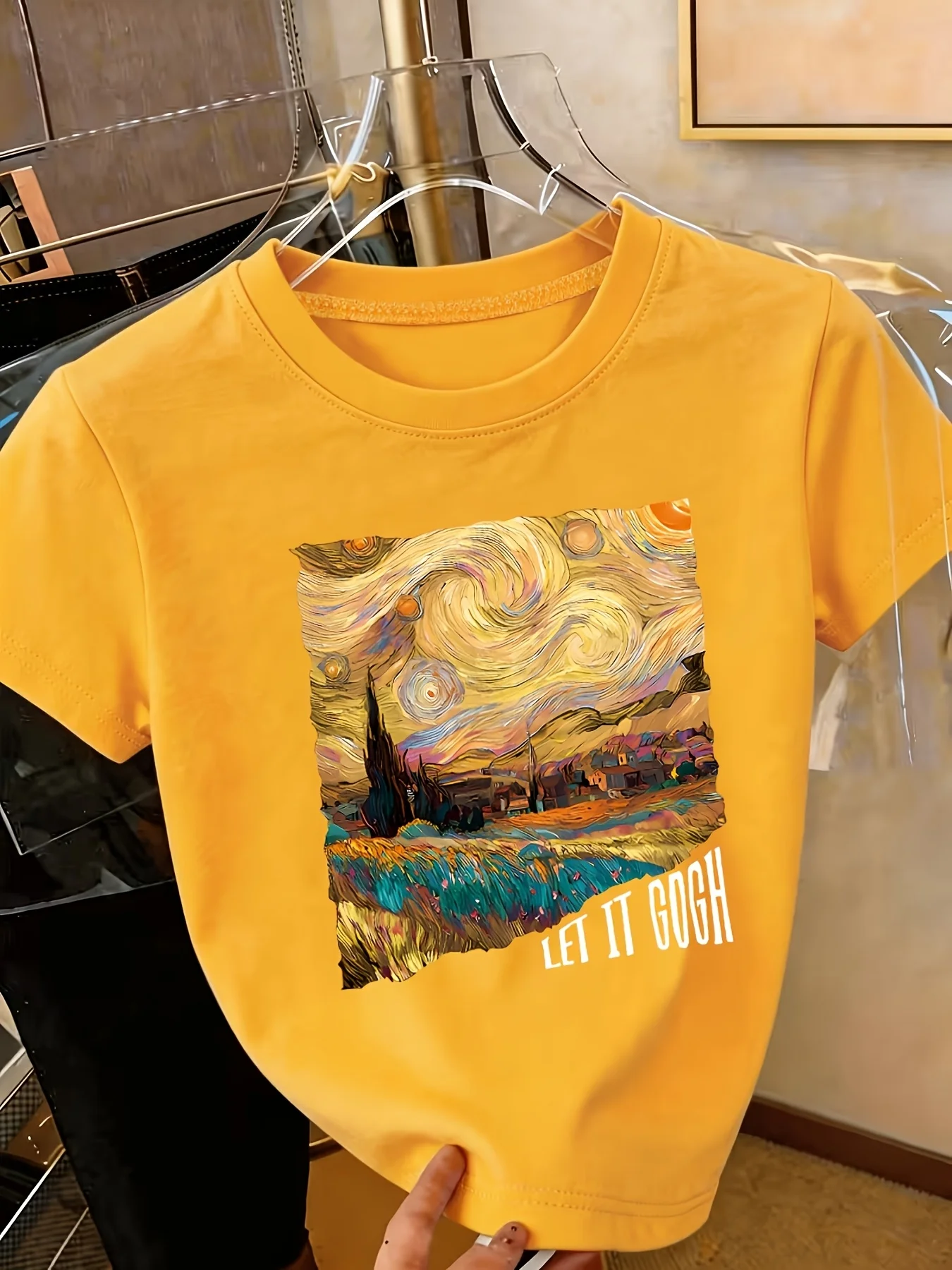 Women's Short Sleeved Retro Imitation Oil Painting Pattern T-shirt, Fashionable Commuting Vacation Daily Casual Top