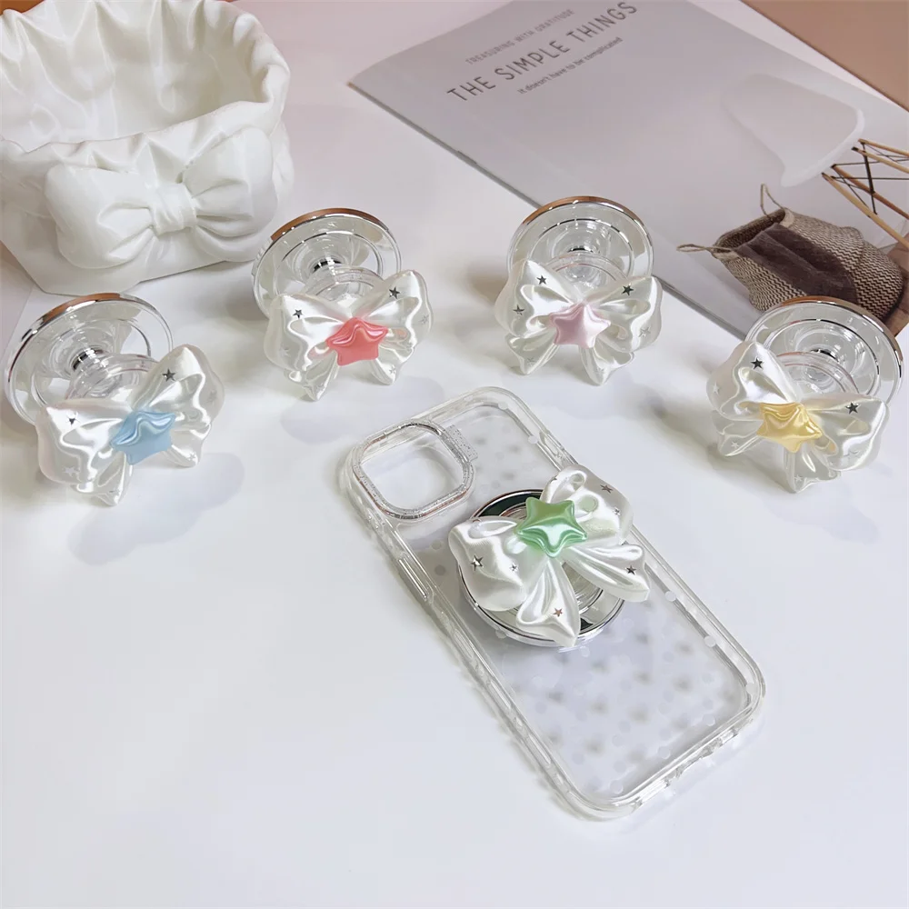 3D Silk Bow Knot Star Magnetic Pop Socket Phone Griptok For iPhone 17 16 15 14 13 Pro Max MagSafe PopSockets Grip Tok Holder view 3