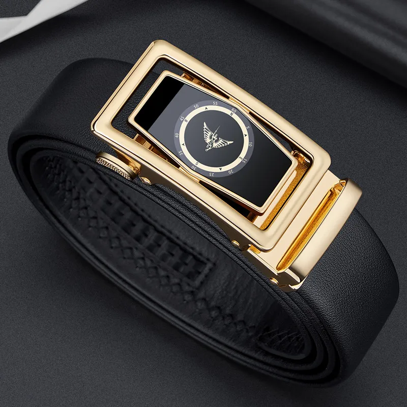 Men's high-end leather business belt, fashionable automatic buckle belt, personalized belt