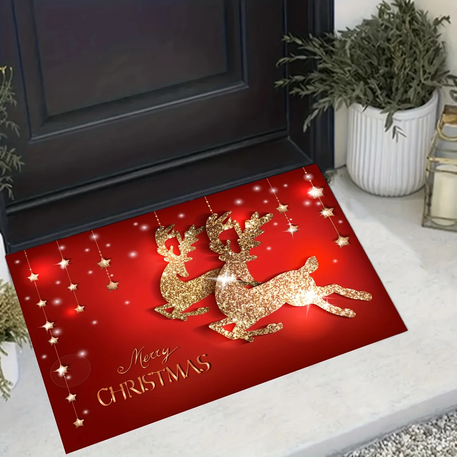 ممسحة VIKAMA لعيد الميلاد على شكل حيوان الرنة، سجادة مدخل للباب الأمامي مقاومة للبقع وسهلة العناية، ديكور منزلي داخلي وخارجي #2