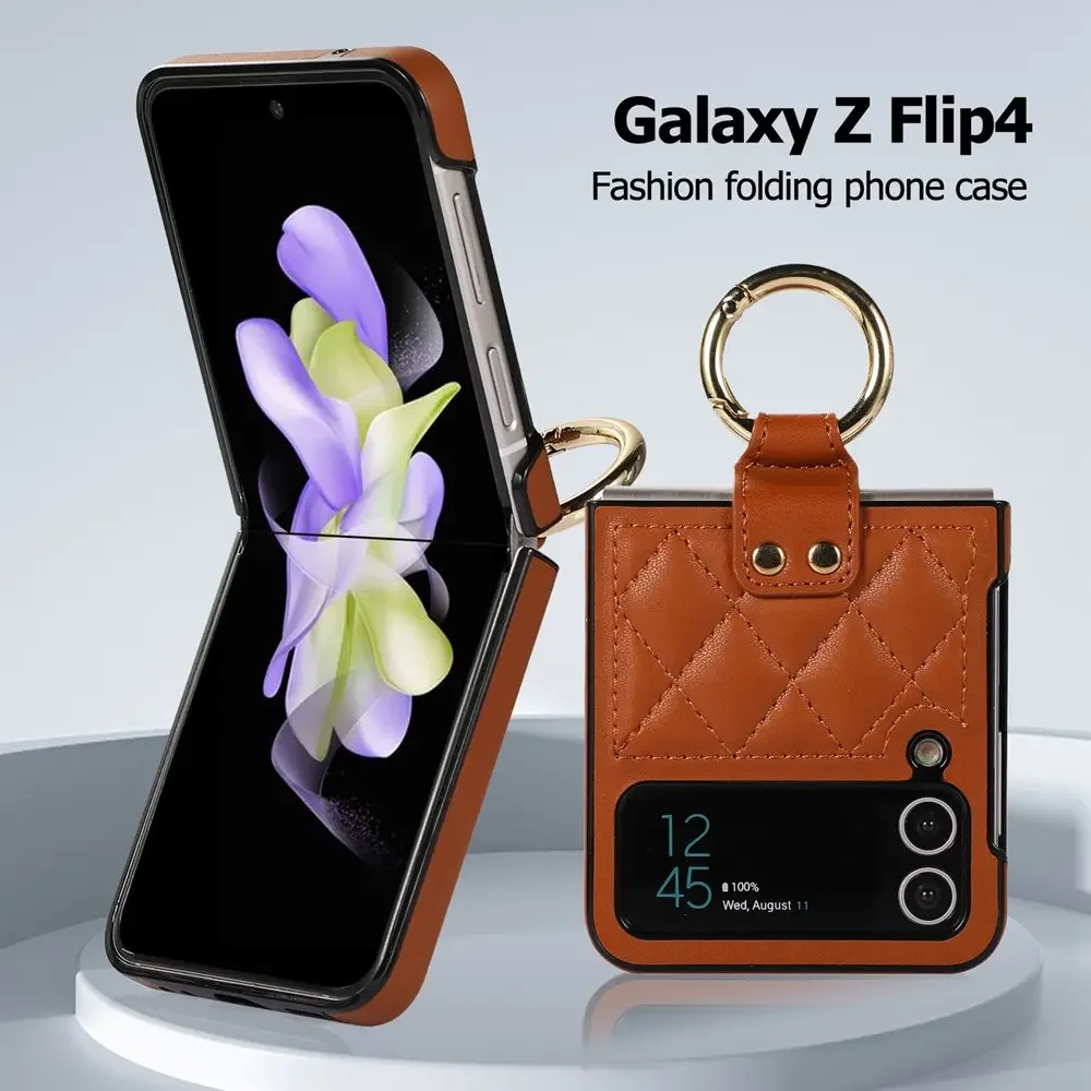 Etui z uchwytem na pierścień do Samsung Galaxy Z Flip 4, skórzane, luksusowe, modne, odporne na wstrząsy etui do Samsung Z Flip 3 4 Flip5 5G Cover