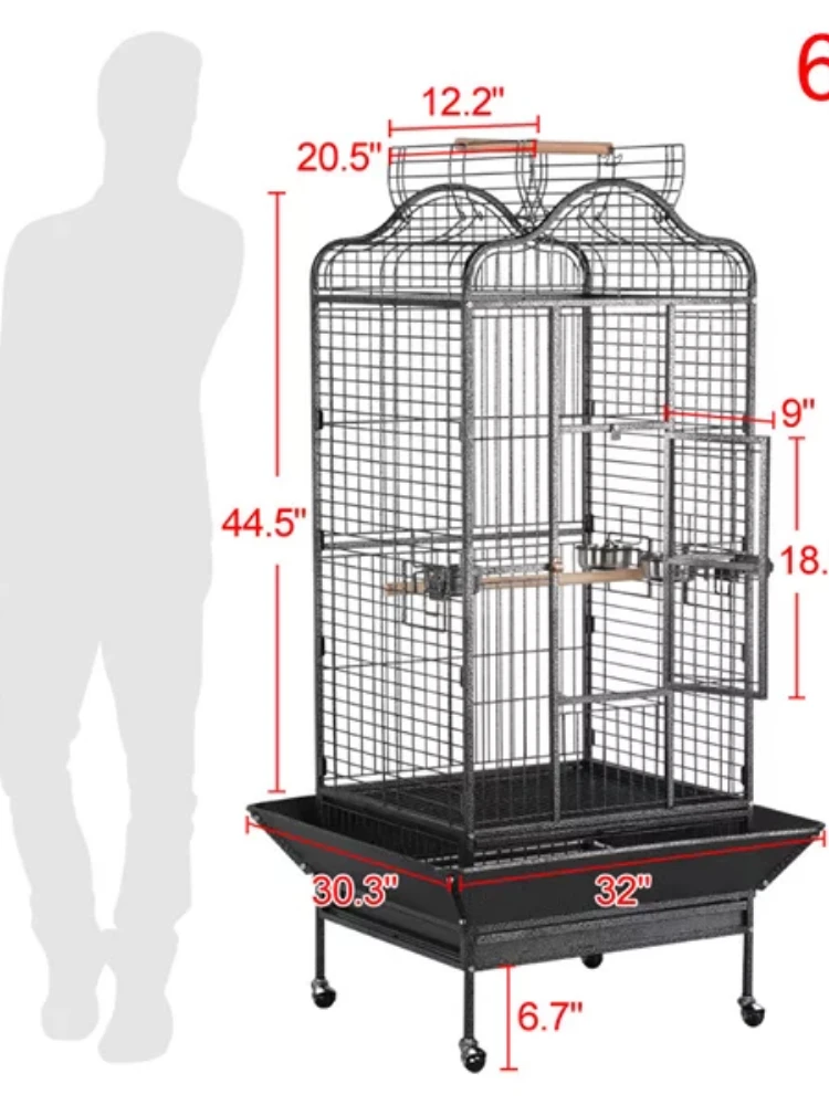 Smvp Extra Large Bird Cage with Rolling Stand, 3 Feeding Bowls and 2 Perches, Durable and Strong，Black