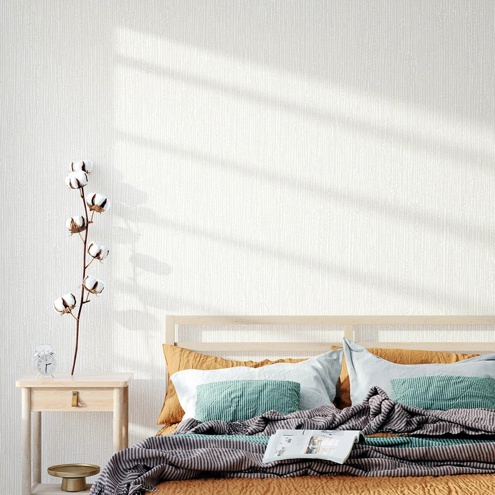Plain Linen Texture Wallpaper Pure White Embossed PVC Striped Wall Paper Solid Color Wall Covering for Bedroom Living Room