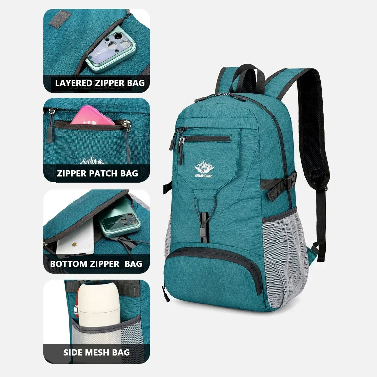 Outdoor travel backpack lightweight folding Oxford cloth waterproof material travel backpack leisure reflective sports bag