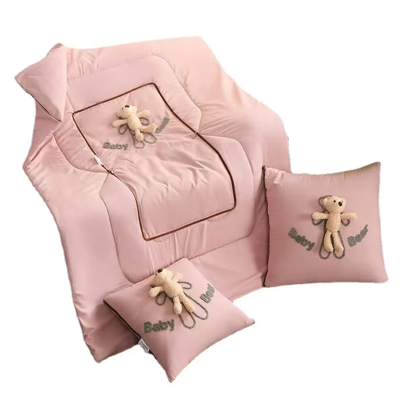 3D Cartoon Bear Cushion & Quilt 2-in-1: Multi-functional for Car and Sofa (Four Seasons Design)