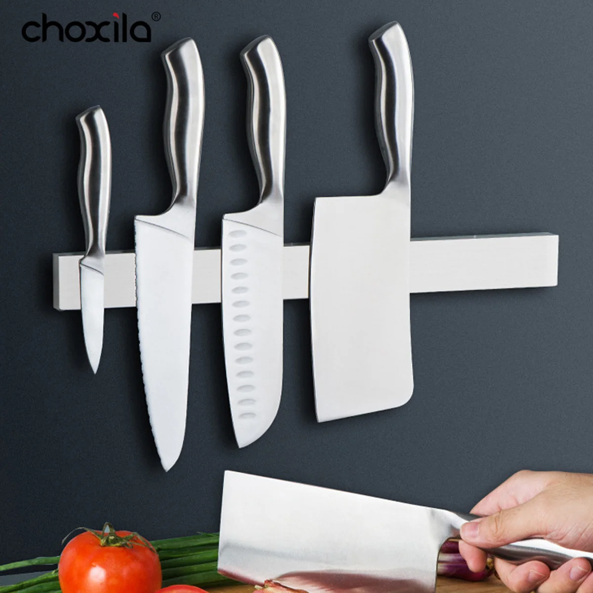 Magnetic Knife Rack – Stainless Steel Wall Mount Knife Holder, No Drilling Required, Versatile Kitchen Organizer