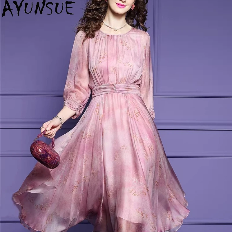 

AYUNSUE 100% Натуральное шелковое платье миди из тутового шелкопряда 2026: Элегантные летние платья для женщин, новинка в категории женской одежды.