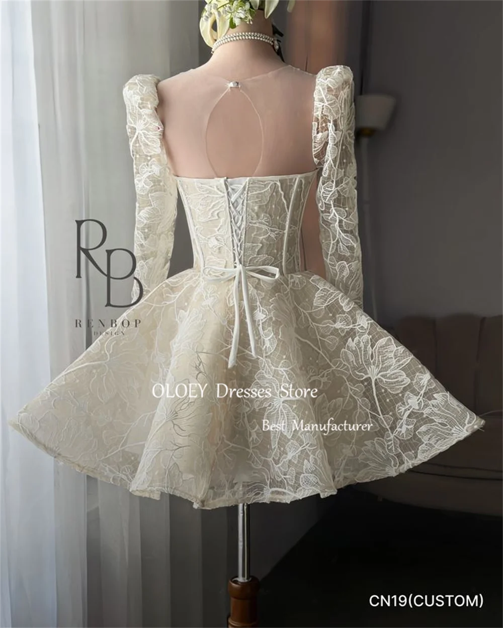 OLOEY Modern Style Lace Followers Mini Wedding Dress Sweetheart Collar Draped Short-length Above The Knee Vestidos Novias Boda