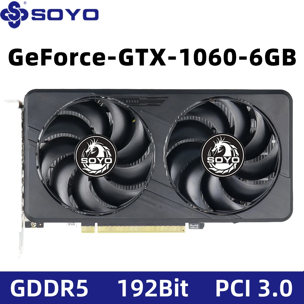 

Видеокарты SOYO GTX1060, 6G/3G DDR5, 192 бит, совместимость HDMI + DP * 2 для настольных игровых компьютерных компонентов, видеокарта с графическим процессором