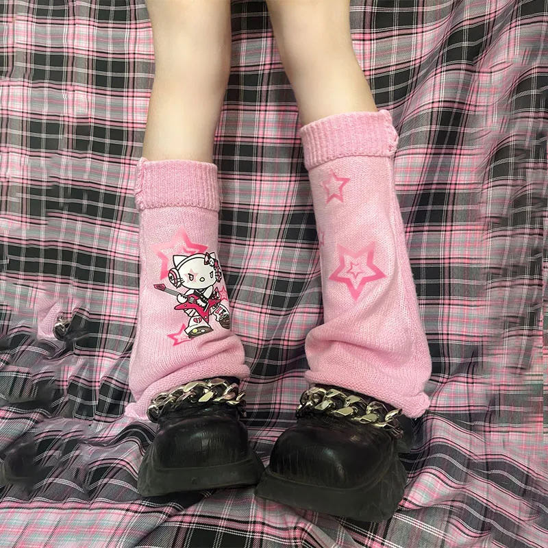 Sanrio Hello Kitty Lolita Long Socks Women Striped Striped Leg Warmers Y2k JK Girls Cosplay Uniform Accessories Knitted Socks