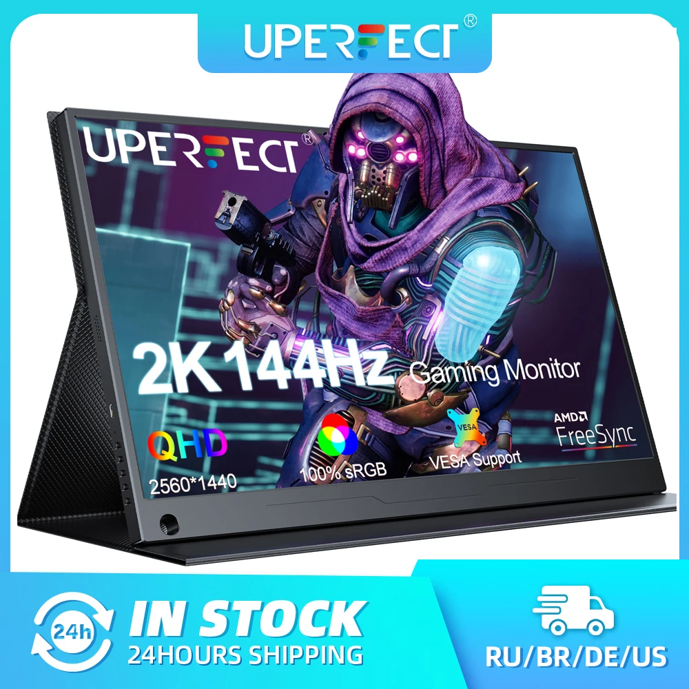 Monitor de jogos portátil UPERFECT 2K 144 Hz de 17,3 polegadas HDR FreeSync HDMI Type C Segunda tela para laptop PC Mac Phone Console de jogos Steam Deck com suporte de tampa VESA