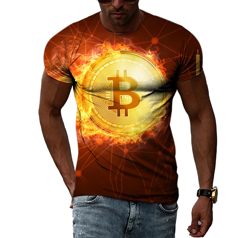 Summer Fashion Hot Sell Bitcoin graphic t shirts For Men Casual Personality Trendly 3D Print harajuku style short sleeve t-shirt