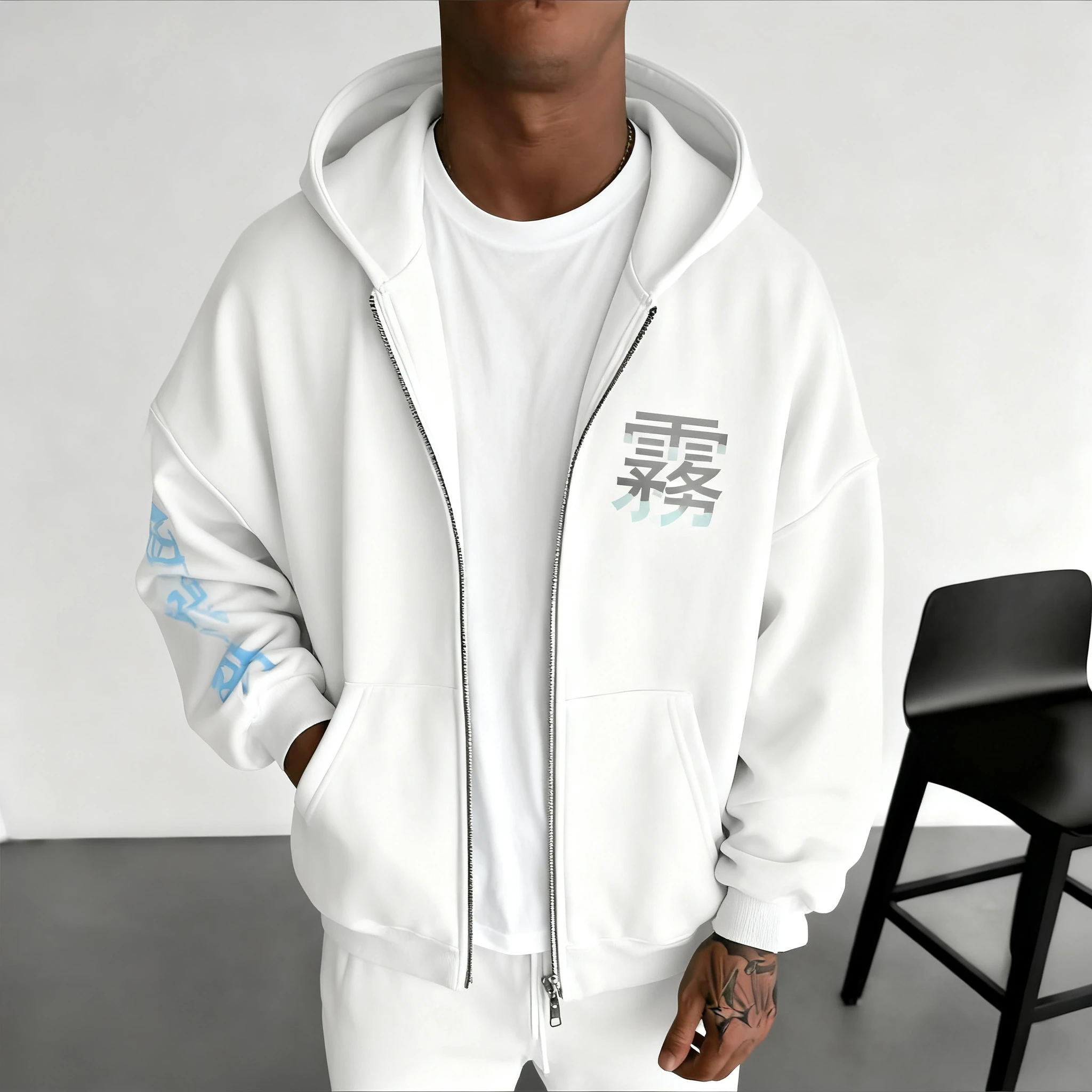 Bluza z kapturem na zamek Demon Slayer Anime, kolekcja jesień/zima, z nadrukiem Tokitou Muichirou, luźny krój, styl amerykański hip-hop.