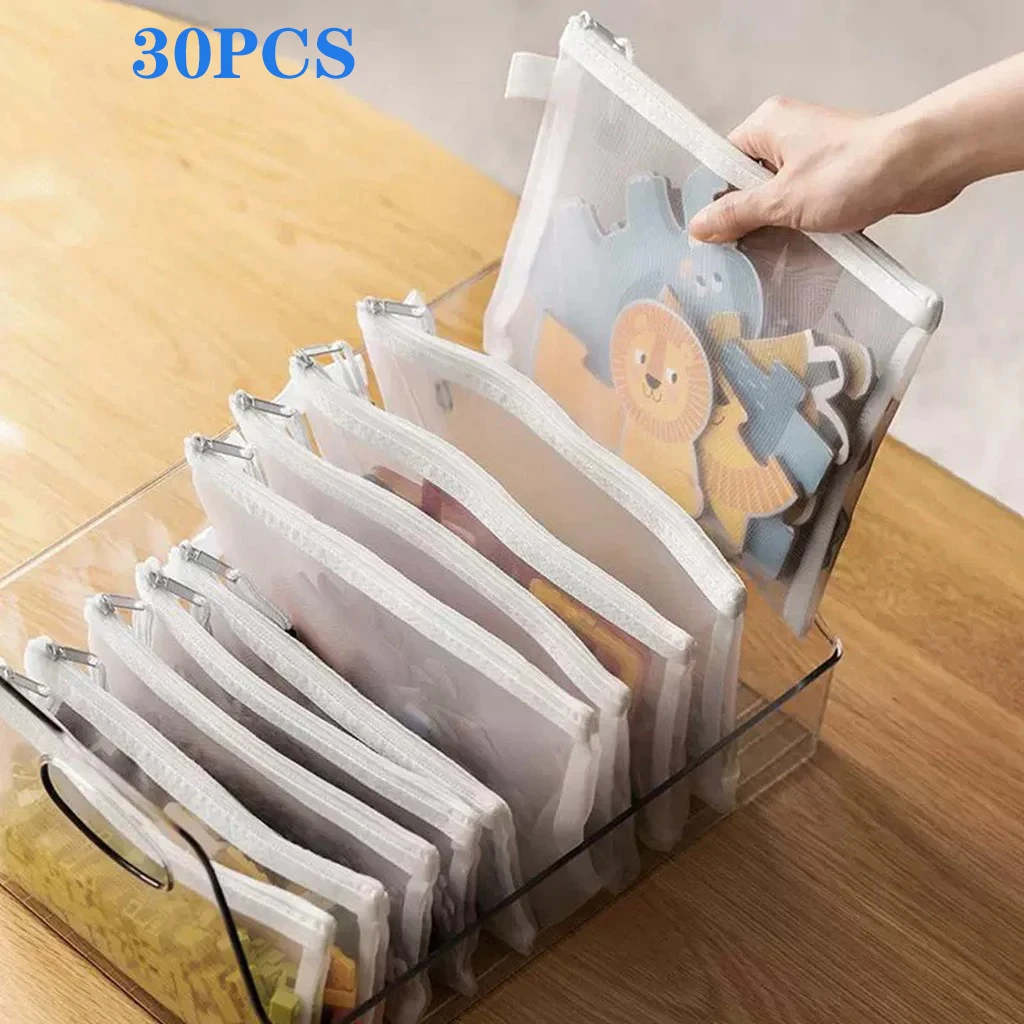 1-30PCS Mesh Zipper Pouch Document Bag Waterproof Zip File Folders School Office Supplies Cosmetic Makeup Bags A4/A5/A6