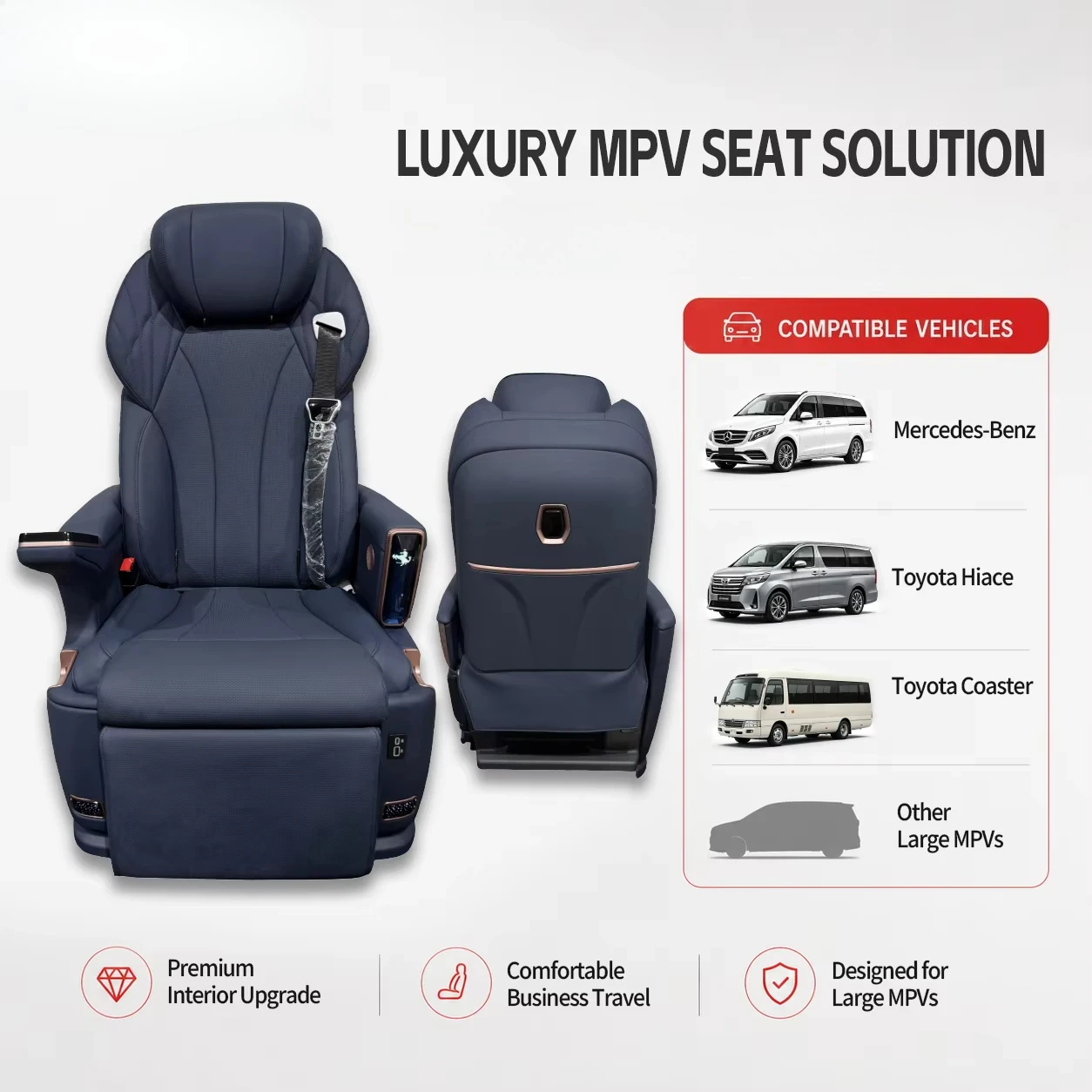 Top Selling Luxury Car Executive Seat with Manual Swivel Wireless Charge Heated Leather for Large MPV Vito HiAce Coaster