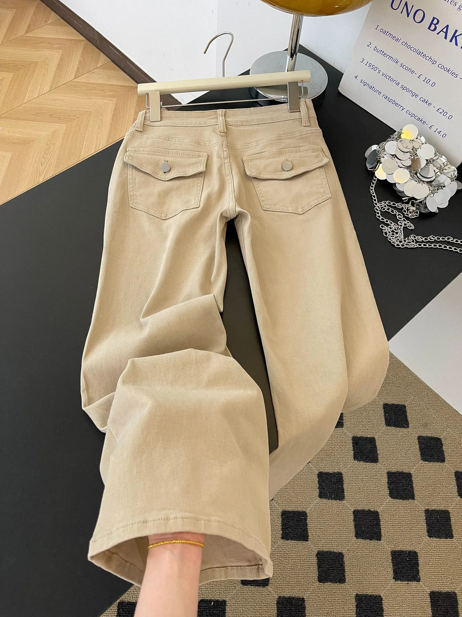 

Американские ретро-джинсы цвета хаки, расклешенные, женские, модные, свободные, с высокой талией, джинсовые брюки, новинка весны, универсальные брюки для стильных девушек