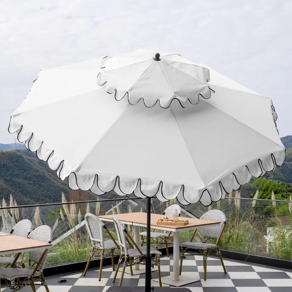 9Ft Elegant Valance Patio Umbrella, Table Umbrella for Outdoors, 2-Tiers Outdoor Umbrellas for Patio with Auto-Tilt, Customized