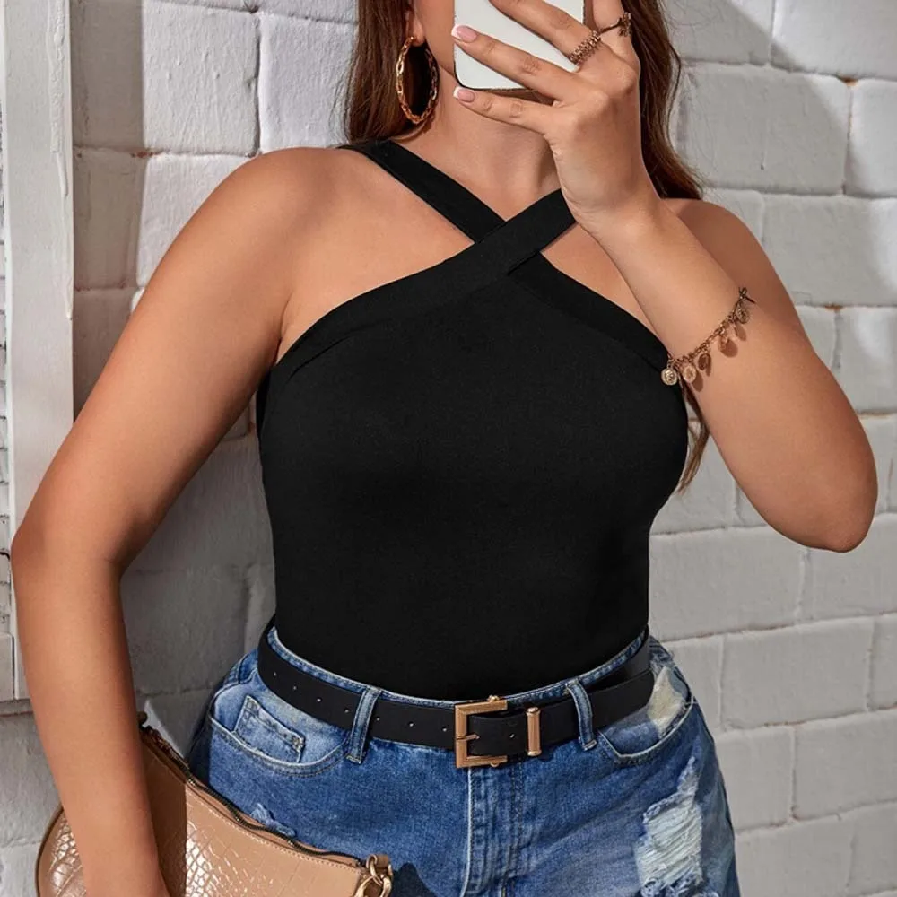 

2025 Plus Size Women's Instagram Sexy Tank Top Summer New Slim Fit Short Hanging Neck Top Casual Y2k Shirts Blouses Woman Y2k