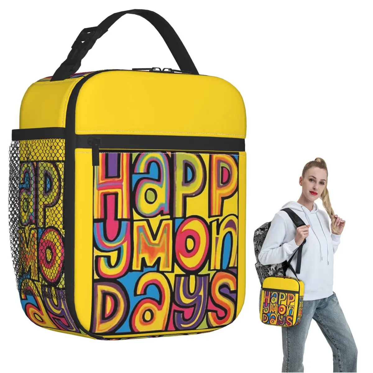 Happy Mondays Insulated Lunch Bag for Women Children Portable Food Boxes Thermal Lunch Box Tote