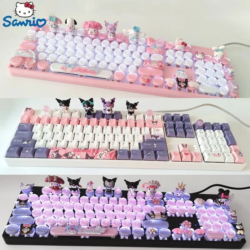 

New Sanrio Kawaii Kuromi My Melody Cinnamoroll Mechanical Keyboard 87/104 Keys Anime Gaming Keyboard Hot Plug Green Tea Red Axis