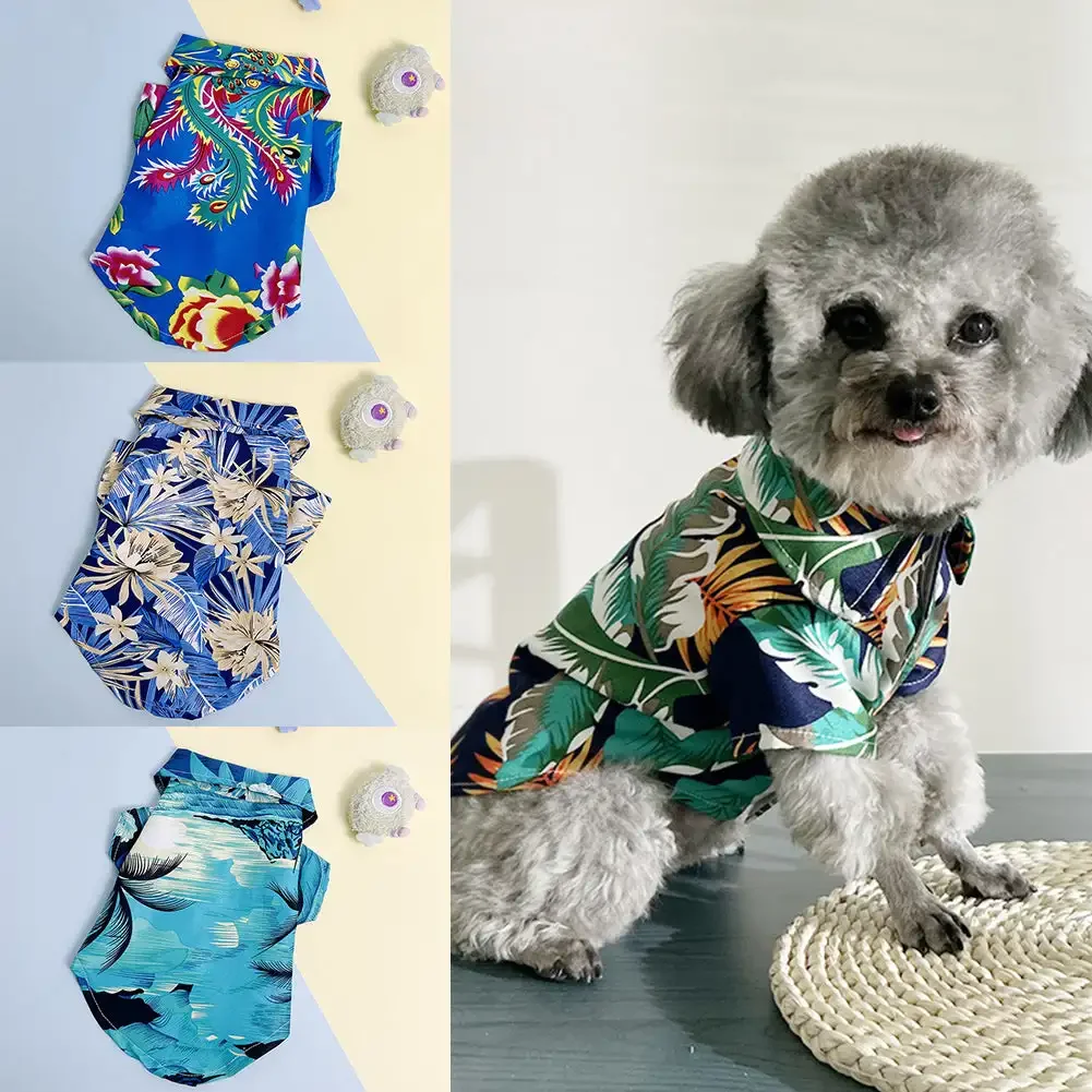 Summer Dog Clothes Coconut Tree Pineapple Flower Print Dog Cat Shirt Short Sleeve Fashion Beach Hawaiian Style Clothes for Pets