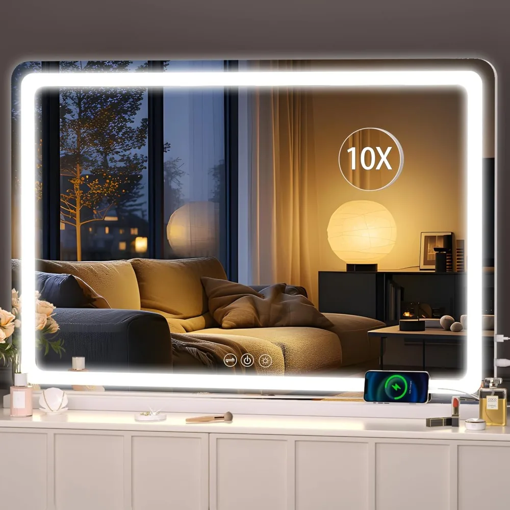 Decorative Mirrors,37 inch x 26 inch white LED mirror with 3 adjustable dimming modes, touch screen,Decorative Mirrors.