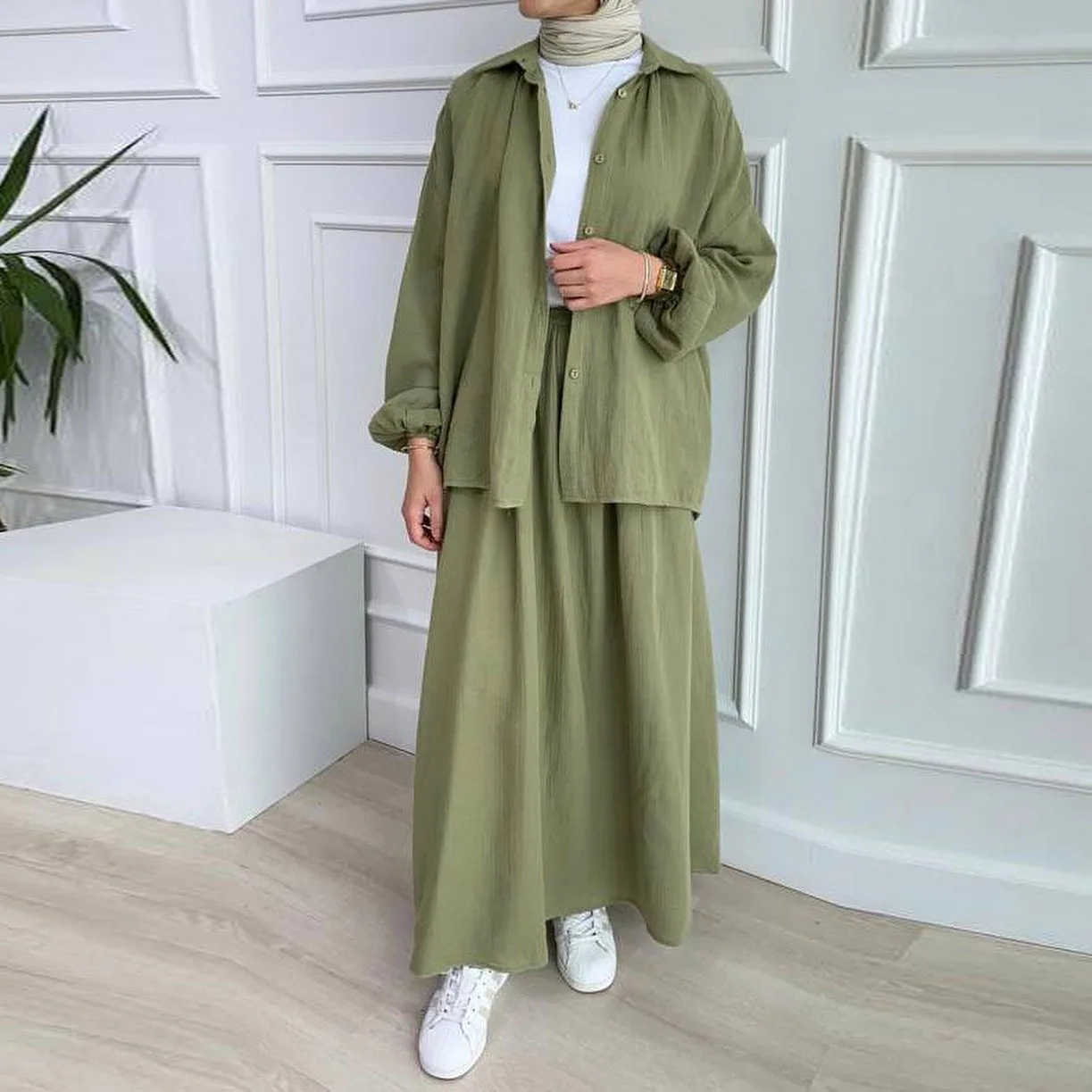 

Muslim Two Piece Sets Shirt & Skirt Women Ramadan Eid Suits Shirt Blouse Musulman Ensembles Moroccan Kaftan Islamic Outfits Sets