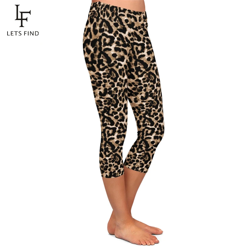 LETSFIND LETSFIND kobiety legginsy Capri nowy wysokiej talii Leopard ziarna druku Leggin Fitenss Sexy Slim spodnie ze strechu spodnie połowy łydki