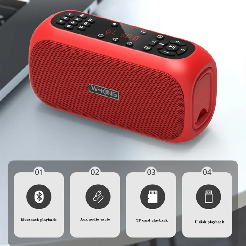 New W-KING X3 Portable Bluetooth Speaker FM Radio Alarm Clock Digital On-Demand Dual Speakers Support TF Card USB Playback