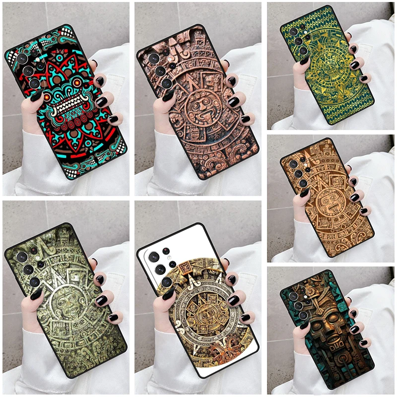 Phone Case For Samsung Galaxy S24 S23 S21fe S22 Ultra Plus Note 10 20 S8 S9 S10 Cover Aztec Calendar Mayan Native Stone