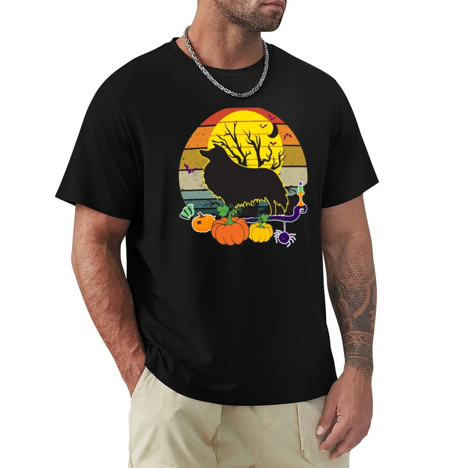 

Dog and pumkin halloween T-Shirt Big and Tall Solid Color T-Shirt