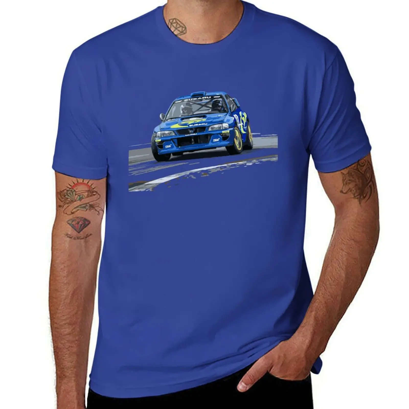 JDM Colin Mcrae World Rally Champion Blue WRC GC8 22B Car 555 Power Slide T-shirt Printed T-shirt Men's Summer Short Sleeve