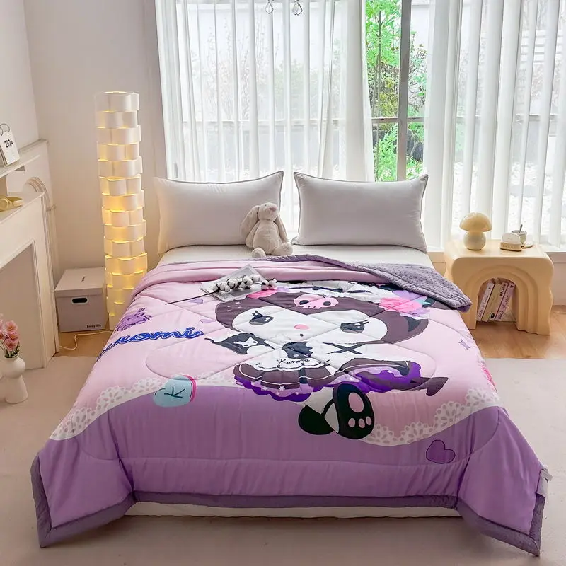 

Summer Kuromi Cinnamoroll Anime Kawaii Sanrio Cotton Quilt Cover Cute Cartoon My Melody Washed Blanket Ins Gifts for Girls