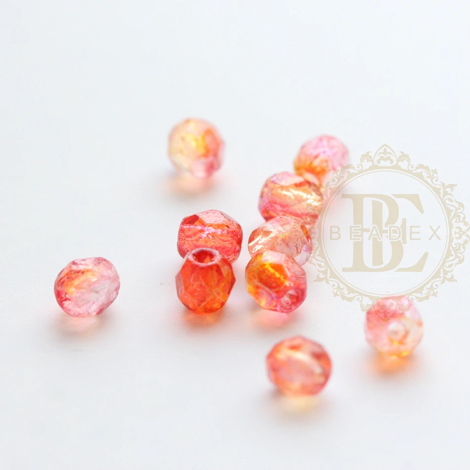 10 Pieces Czech Aged Fire Polished Glass Faceted Round Beads - Varies Colors - 4mm (BONMIXJ-2)