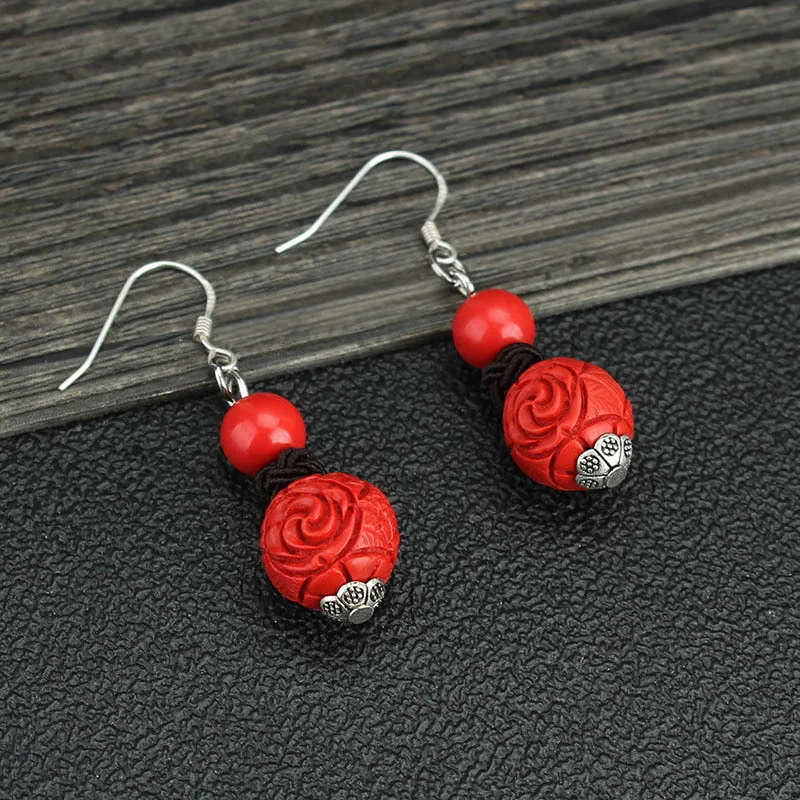 DIY accessories Chinese style imitation cinnabar s925 Tremella hook natal year red earrings women's high-end earrings earrings r