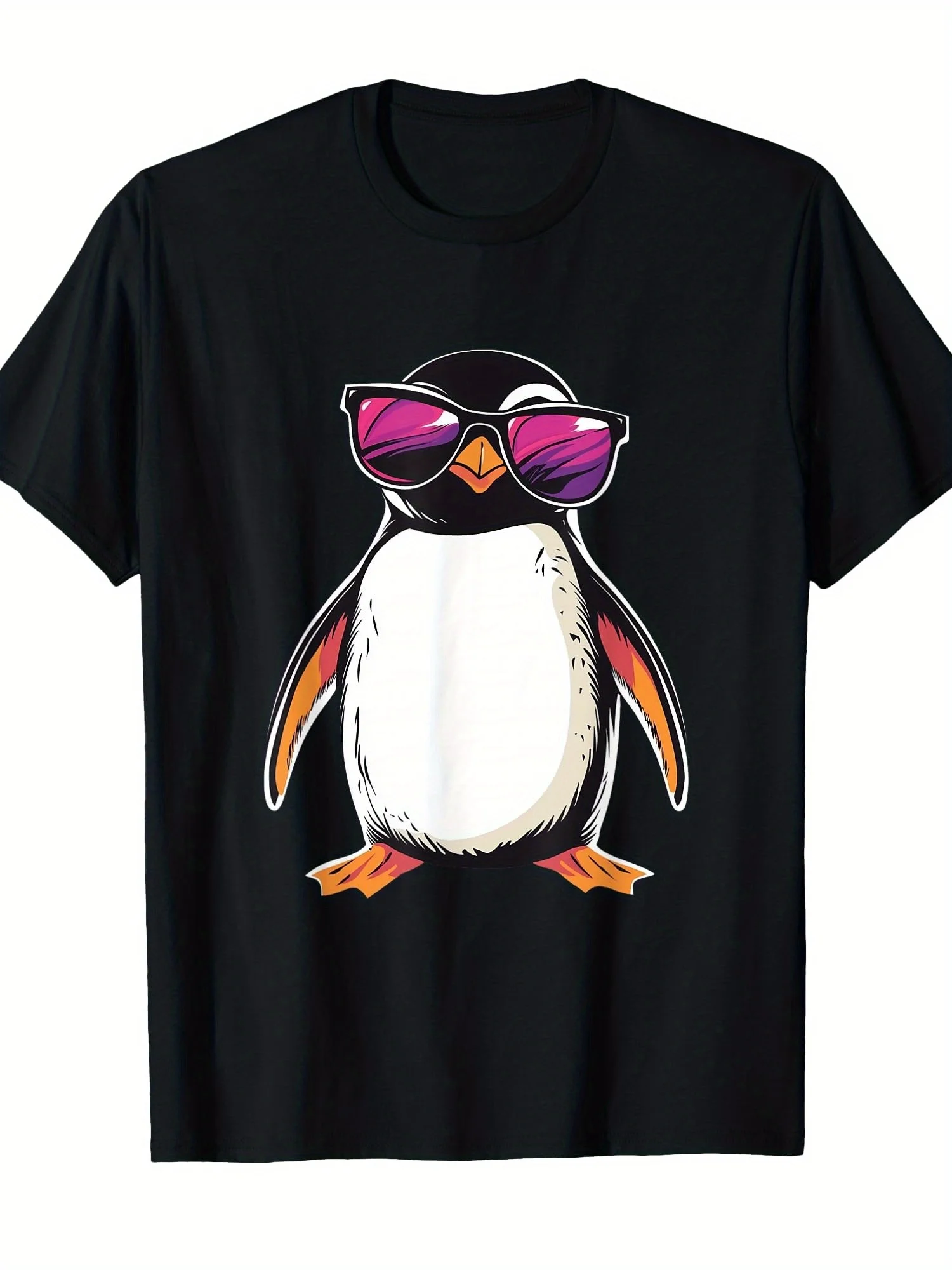 Humorous pattern T-shirt, featuring a penguin wearing glasses, is perfect for penguin lovers.