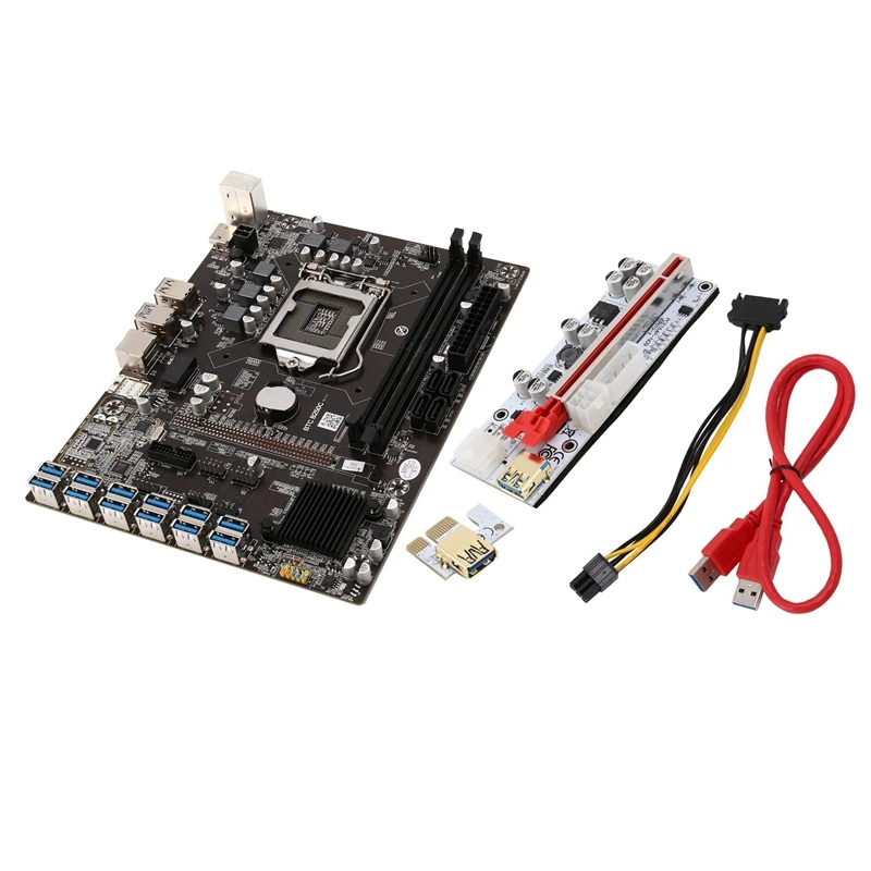 B250C BTC Mining Motherboard+VER010X PCIE Riser 12XPCIE To USB3.0 GPU Slot LGA1151 Support DDR4 RAM Desktop Motherboard