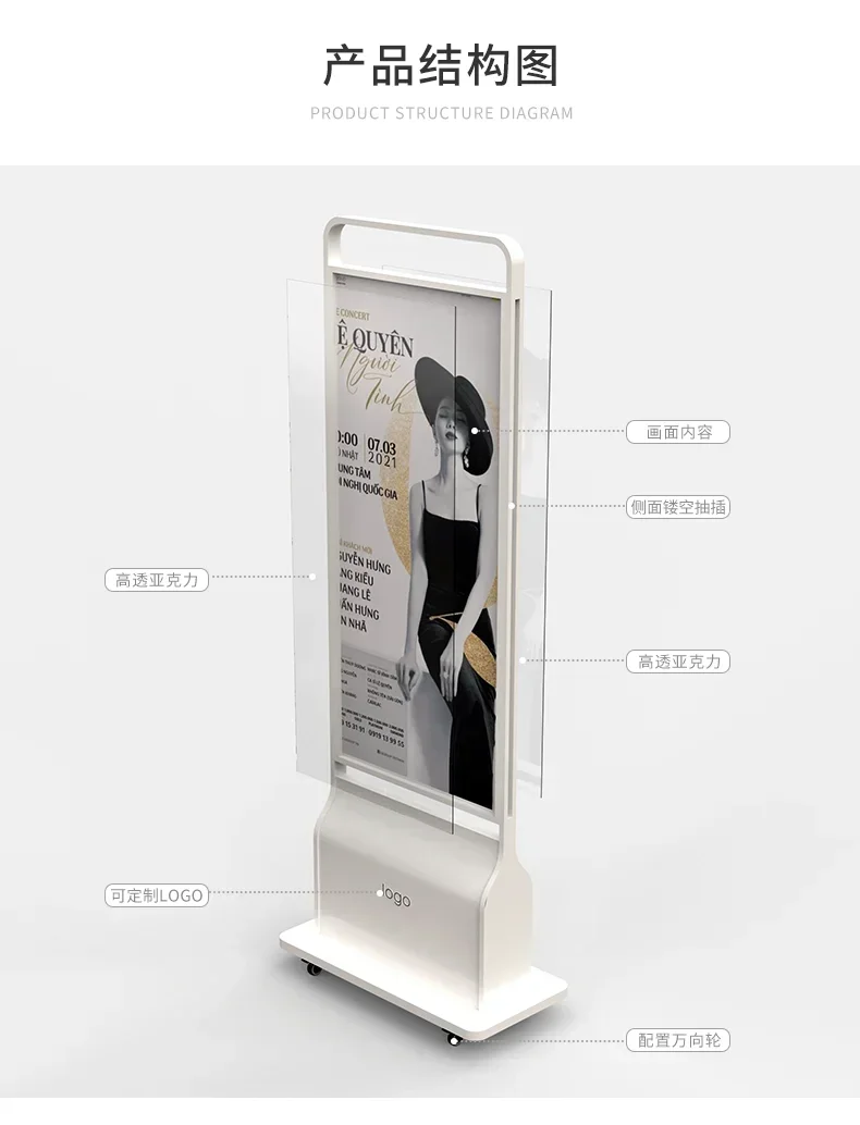 Poster display stand, floor-to-ceiling shopping mall standing brand stainless steel vertical advertising stand indicator