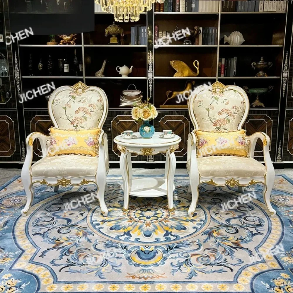 

KL French Fabric Embroidery Leisure Chair, European Luxury Sofa Chair, Living Room Modeling , Fabric Princess Chair, High Back