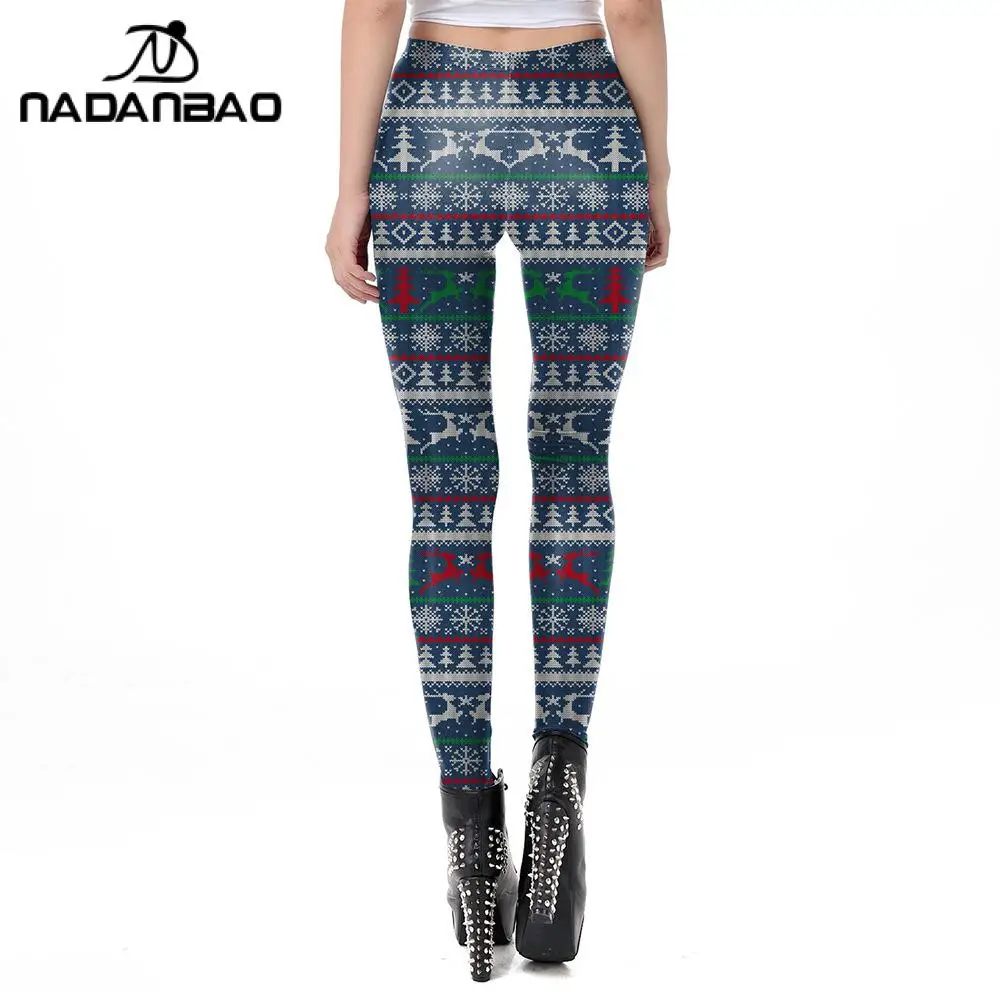 Nadanbao-pantalones de fiesta navideños para mujer, Leggings con estampado Digital 3D, medias elásticas de cintura media