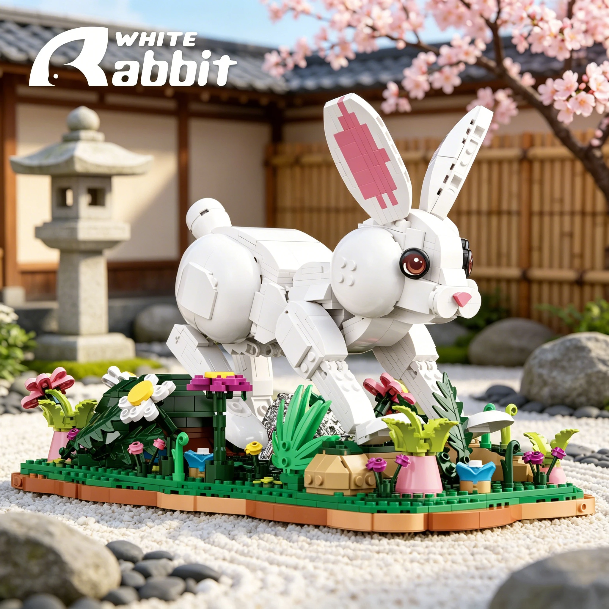 

1232PCS White Rabbit Animal Building Blocks Movable Joints Habitat Scene Desktop Ornament Educational DIY Toy Holiday Girls Gift