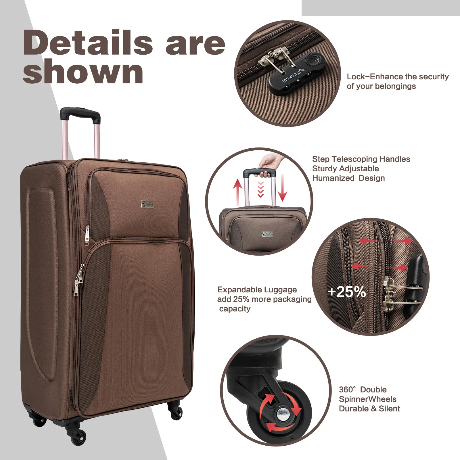 Polyester Softshell Luggage Expandable 4 Piece Set 20'' 24'' 28'' 32'' Suitcase Softside Lightweight Luggage Travel Set